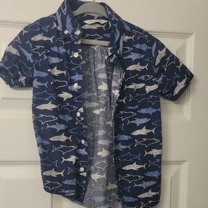 Janie and Jack Blue Shark Print Button Down Shirt